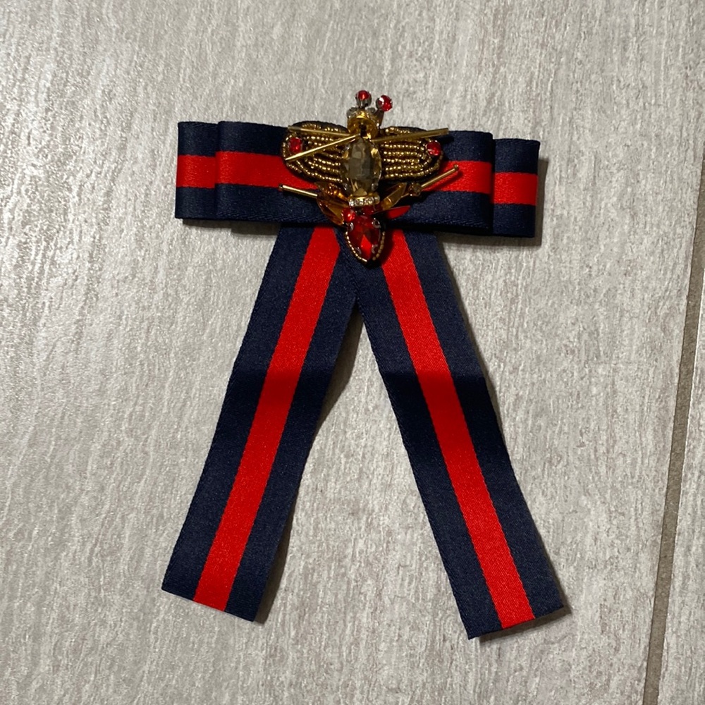 Handmade navy blue and red brooch